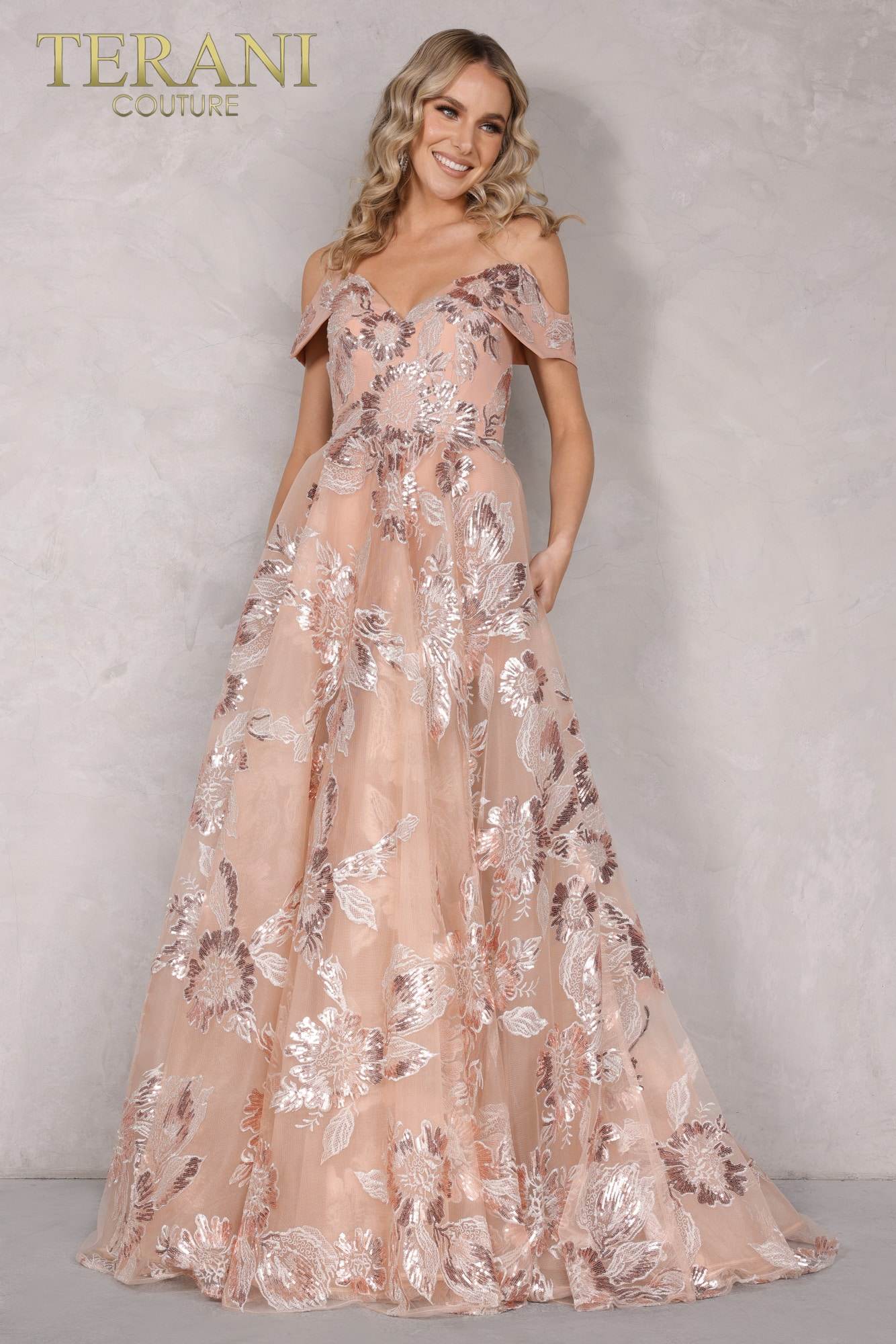 Prom Dresses Formal Long Ball Gown Floral Prom Dress Rose