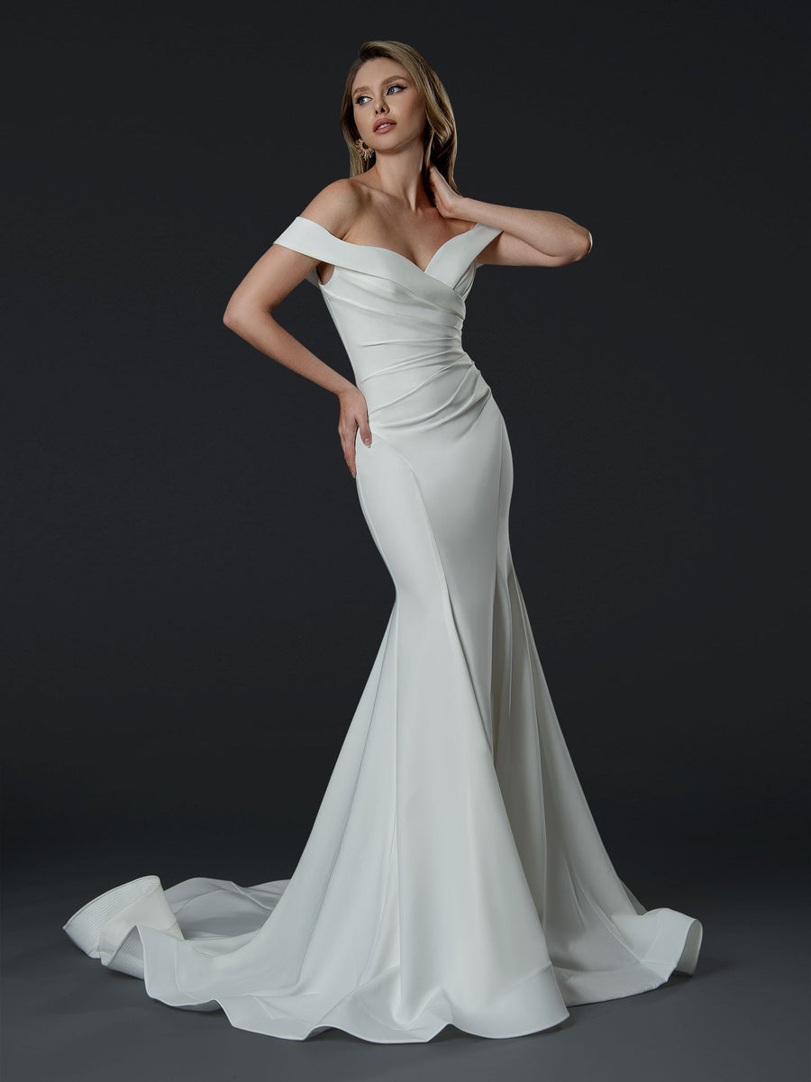 Wedding Dresses Long Pleated Mermaid Wedding Dress Off White