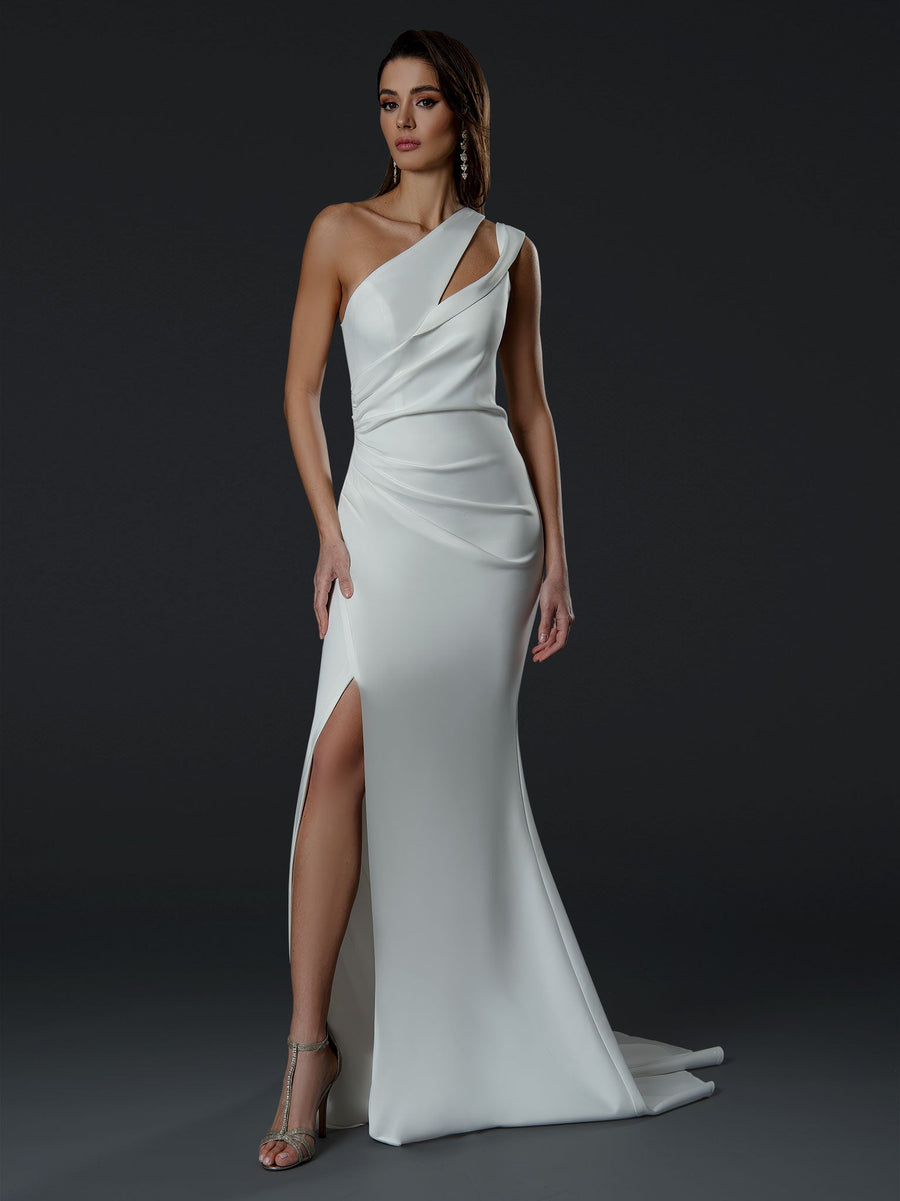 Wedding Dresses Fitted Long Slit Wedding Dress Off White