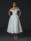 Wedding Dresses Pleated Tea Length Wedding A Line Dress Off White