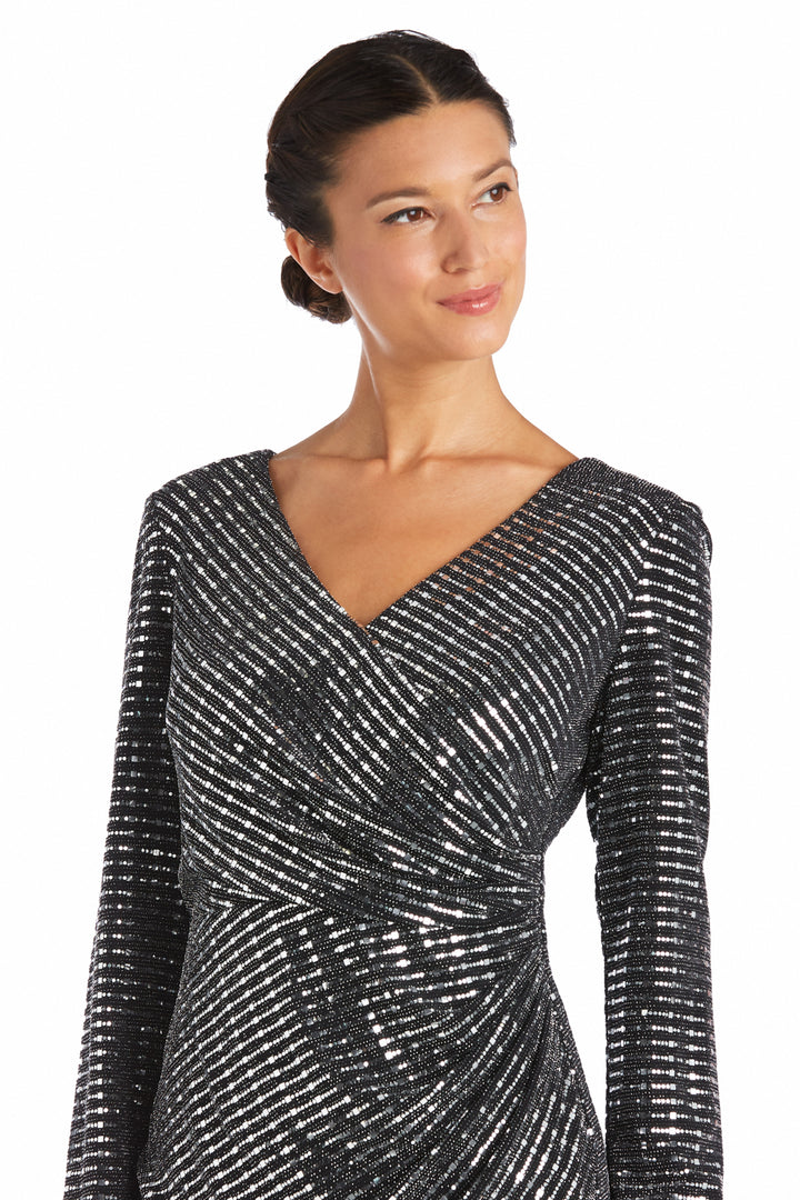 Cocktail Dresses Long Sleeve Metallic Cocktail Short Dress Black/Silver
