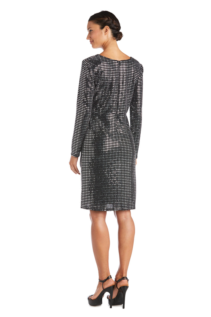 Cocktail Dresses Long Sleeve Metallic Cocktail Short Dress Black/Silver