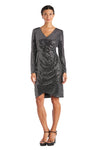 Cocktail Dresses Long Sleeve Metallic Cocktail Short Dress Black/Silver