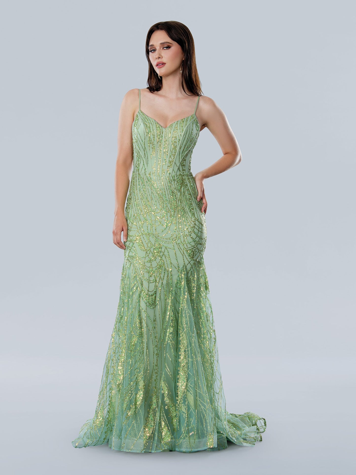 Prom Dresses Long Formal Glitter Corset Prom Dress Green