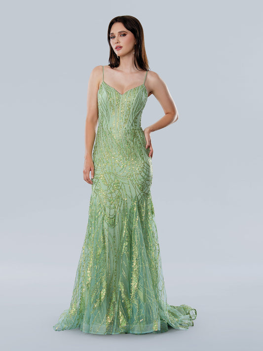 Prom Dresses Long Formal Glitter Corset Prom Dress Green