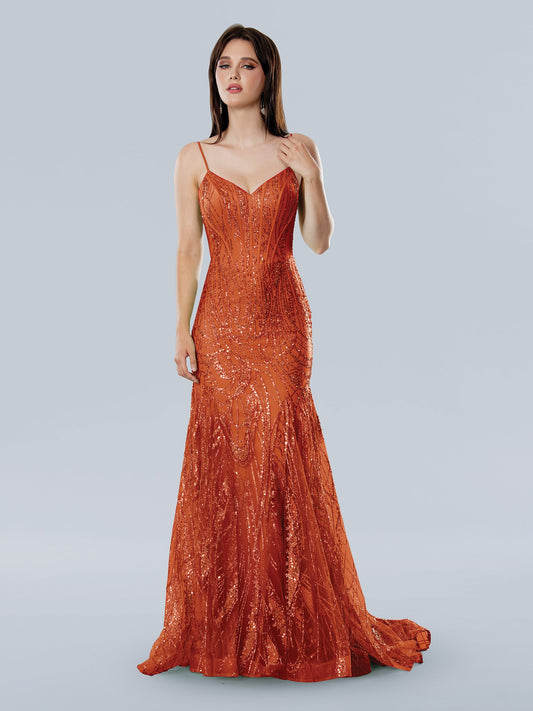 Prom Dresses Long Formal Glitter Corset Prom Dress Orange