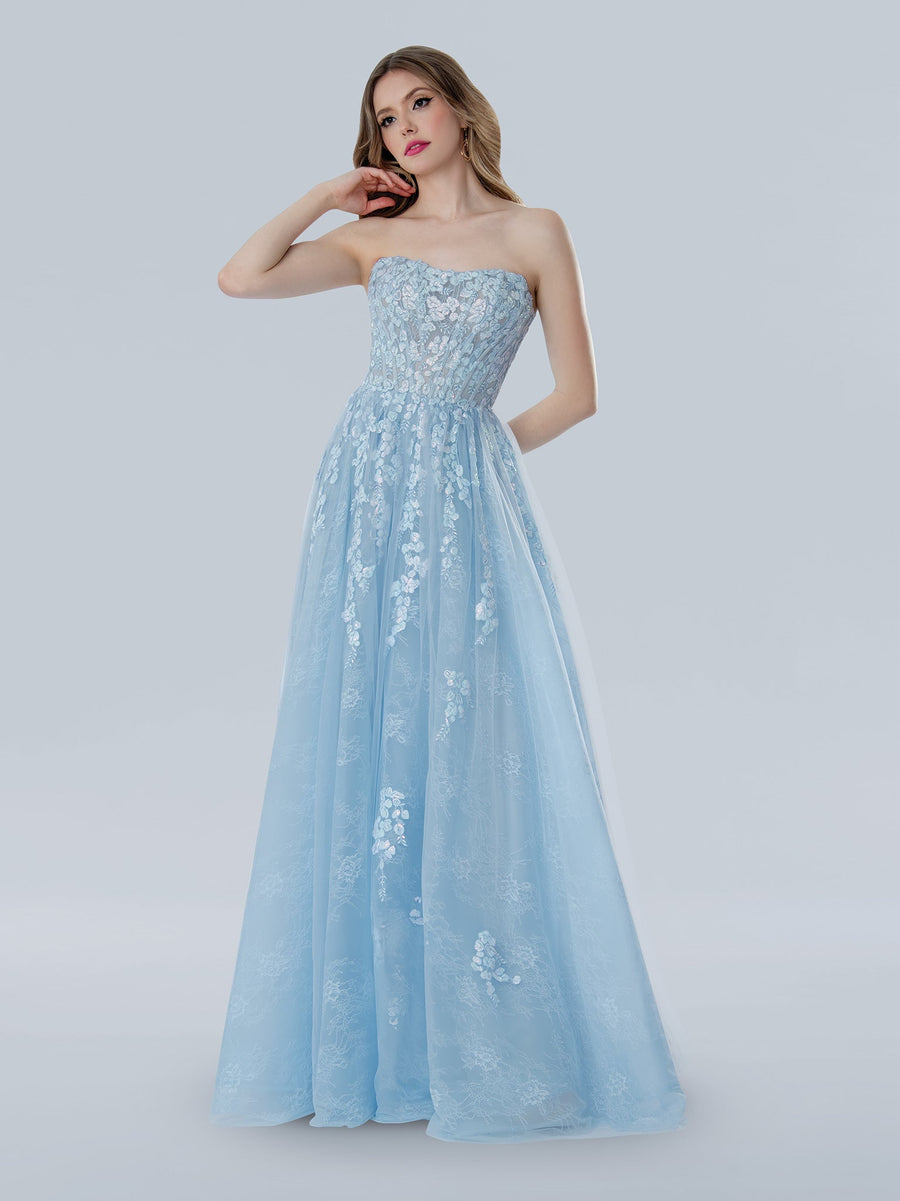 Prom Dresses Prom Long A Line Floral Lace Formal Dress Blue