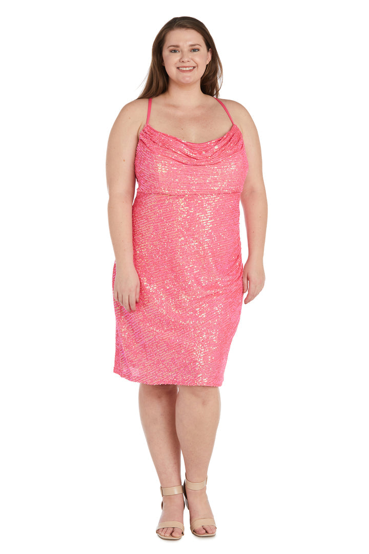 Nightway Plus Size Short Cocktail Dress 22104W - The Dress Outlet Neon Pink