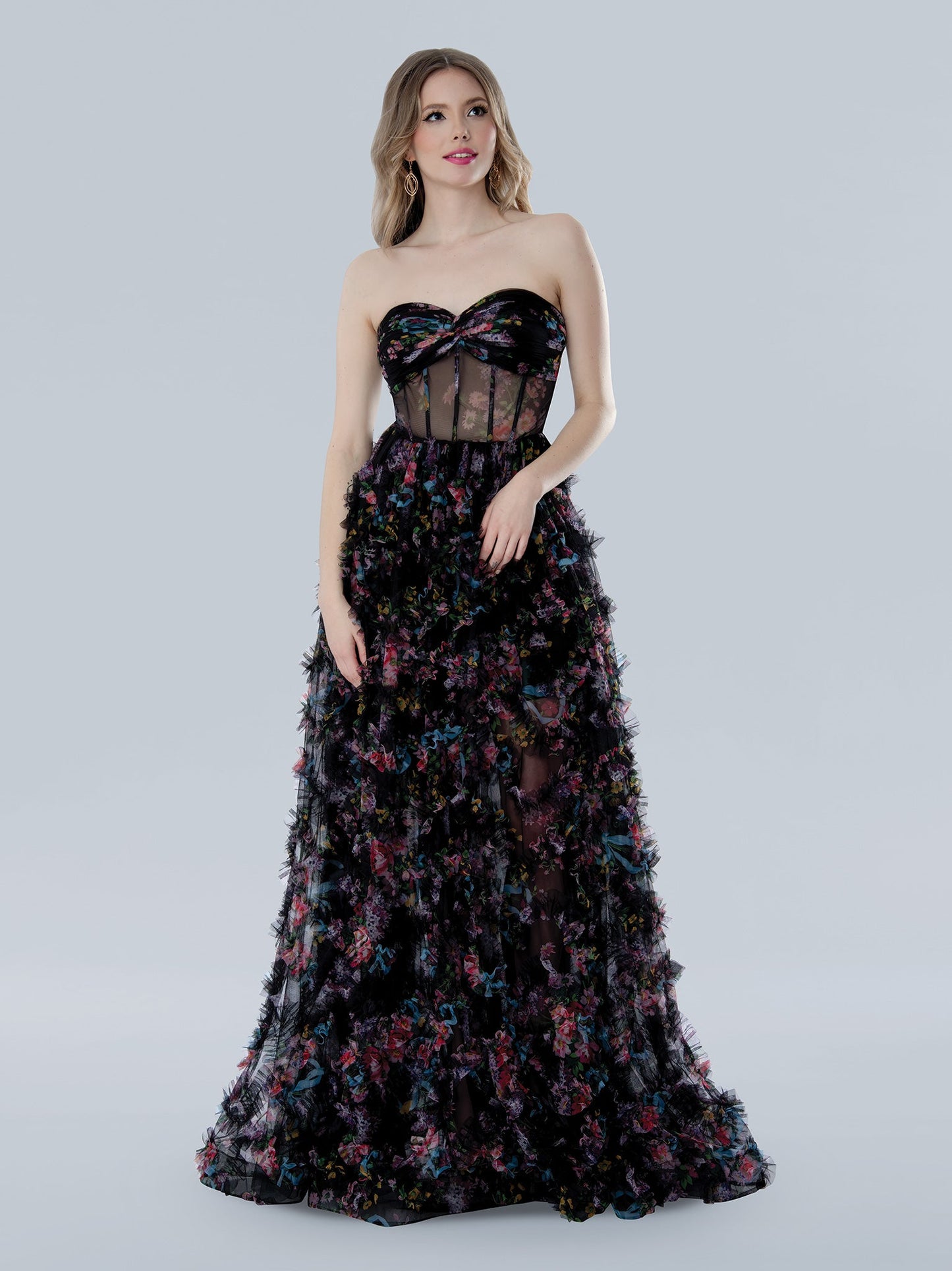 Prom Dresses Long Ball Gown A Line Formal Corset Print Prom DressBlack