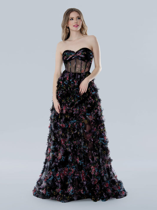Prom Dresses Long Ball Gown A Line Formal Corset Print Prom DressBlack
