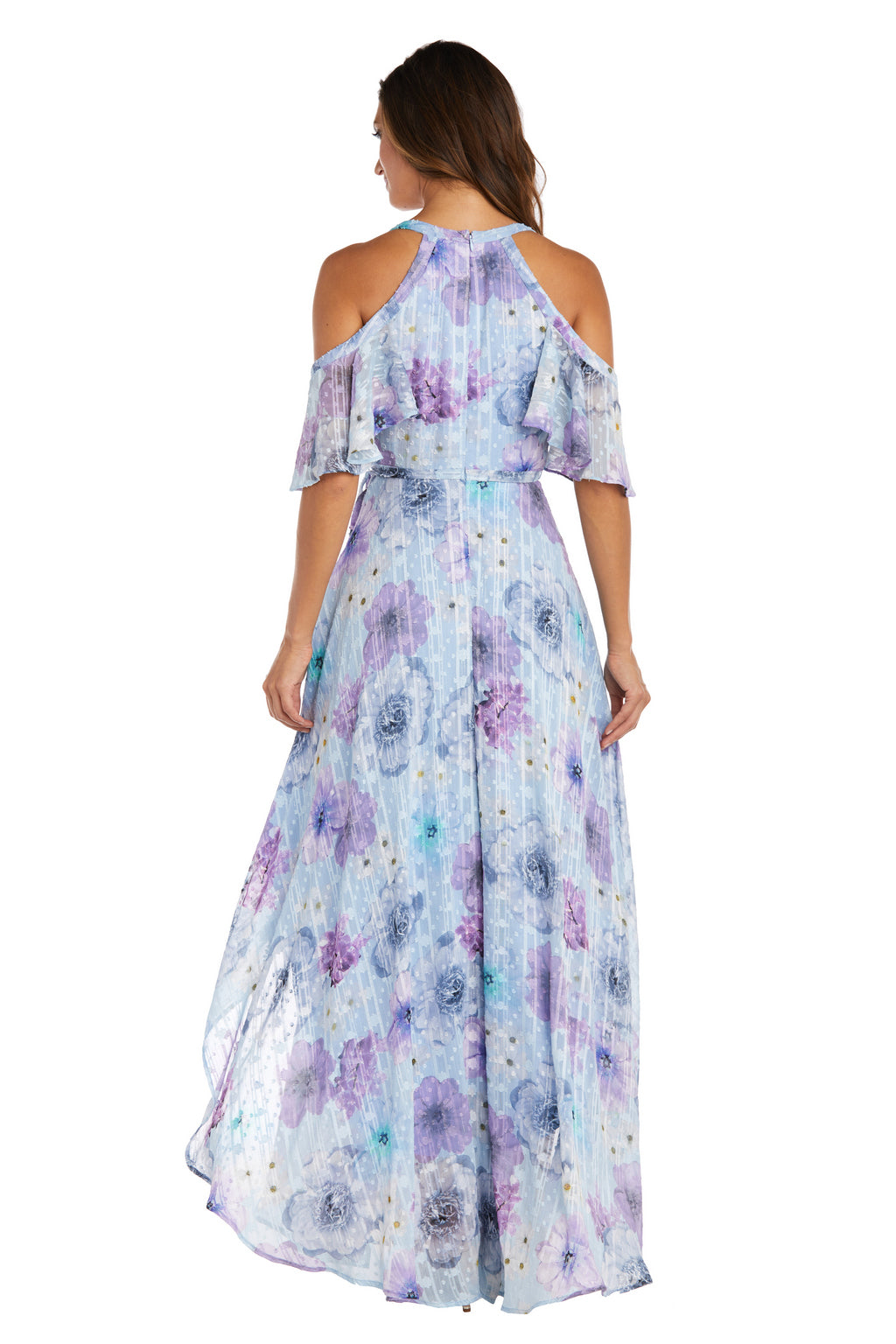 Formal Dresses Long Formal High Low Floral Print Dress Blue