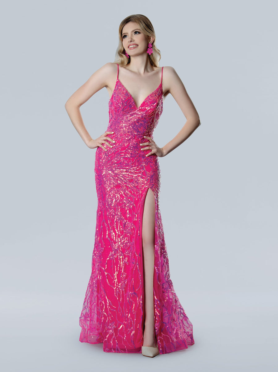 Prom Dresses Fitted Long Formal Slit Evening Prom Dress Fuchsia
