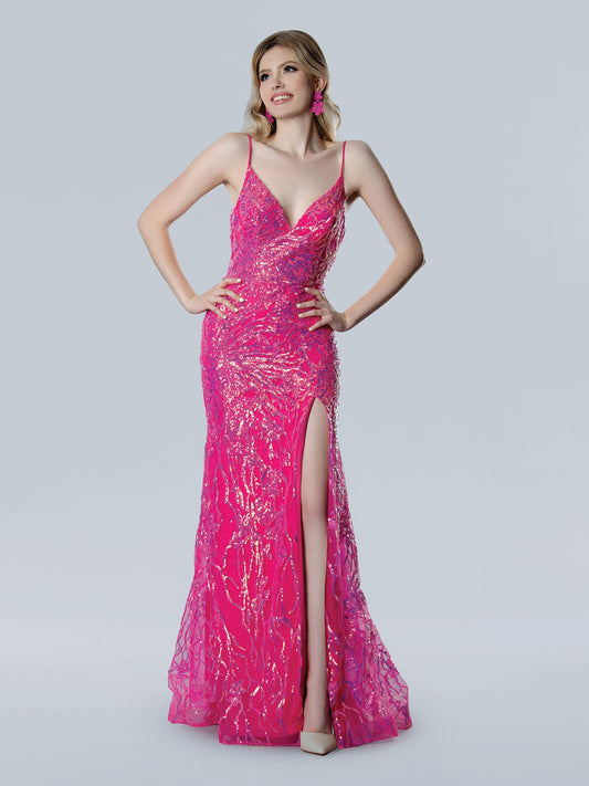 Prom Dresses Fitted Long Formal Slit Evening Prom Dress Fuchsia