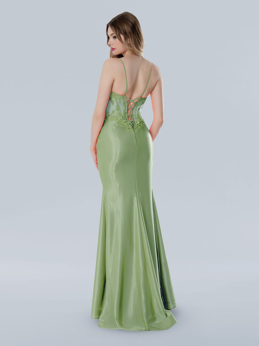 Prom Dresses Prom Long Corset Lace Applique Formal Dress Sage
