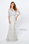 Formal Dresses Long Evening Beaded Floral Lace Formal Dress Silver/Nude