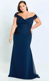 Plus Size Dresses Long Formal Lace Applique Plus Size Dress Navy