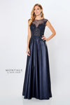 Formal Dresses Long Beaded Illusion A Line Formal Dress Navy Blue