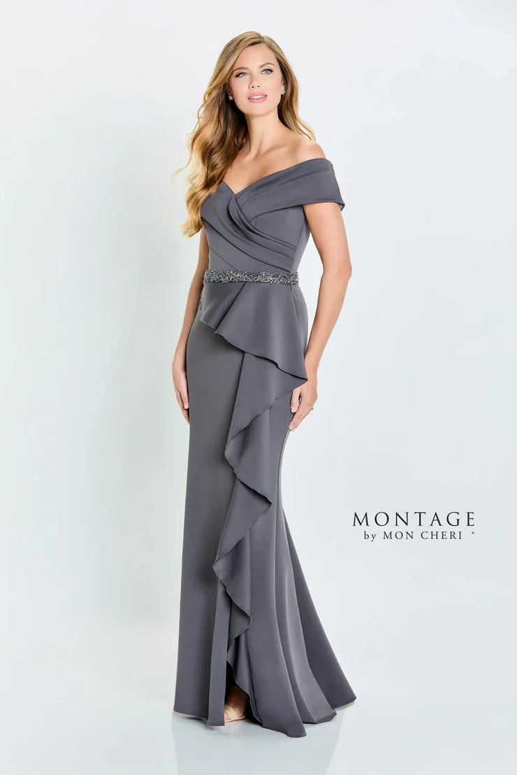 Formal Dresses Long Ruffle Slit Formal Evening Dress Charcoal