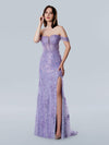 Prom Dresses A Line Long Formal Floral Lace Applique Prom Dress Lilac