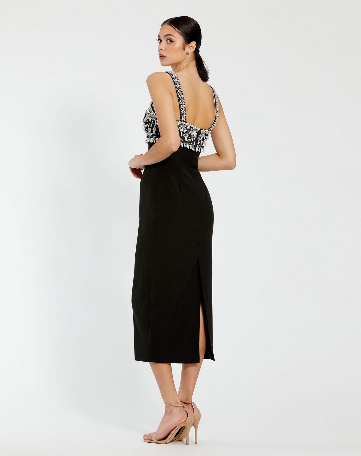 Formal Dresses Beaded Formal Prom Midi Dress Black