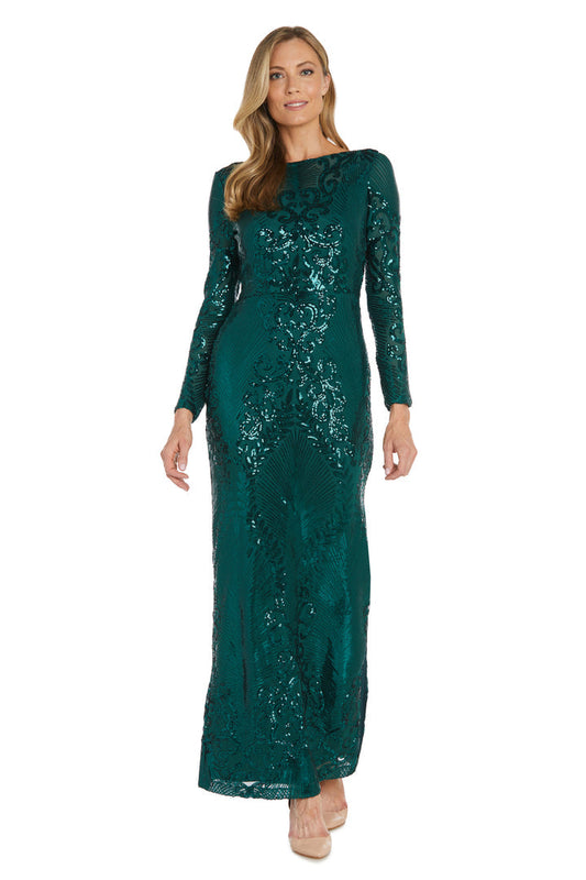 Formal Dresses Long Sleeve Patterned Sequin Formal Dress Emerald