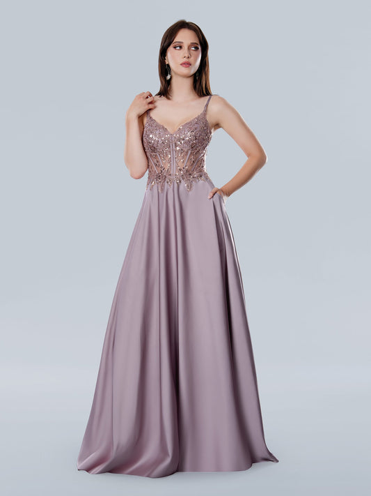 Prom Dresses A Line Long Corset Formal Sequin Prom Dress Rose