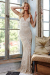 Prom Dresses Long Formal Beaded Prom Dress Nude/White