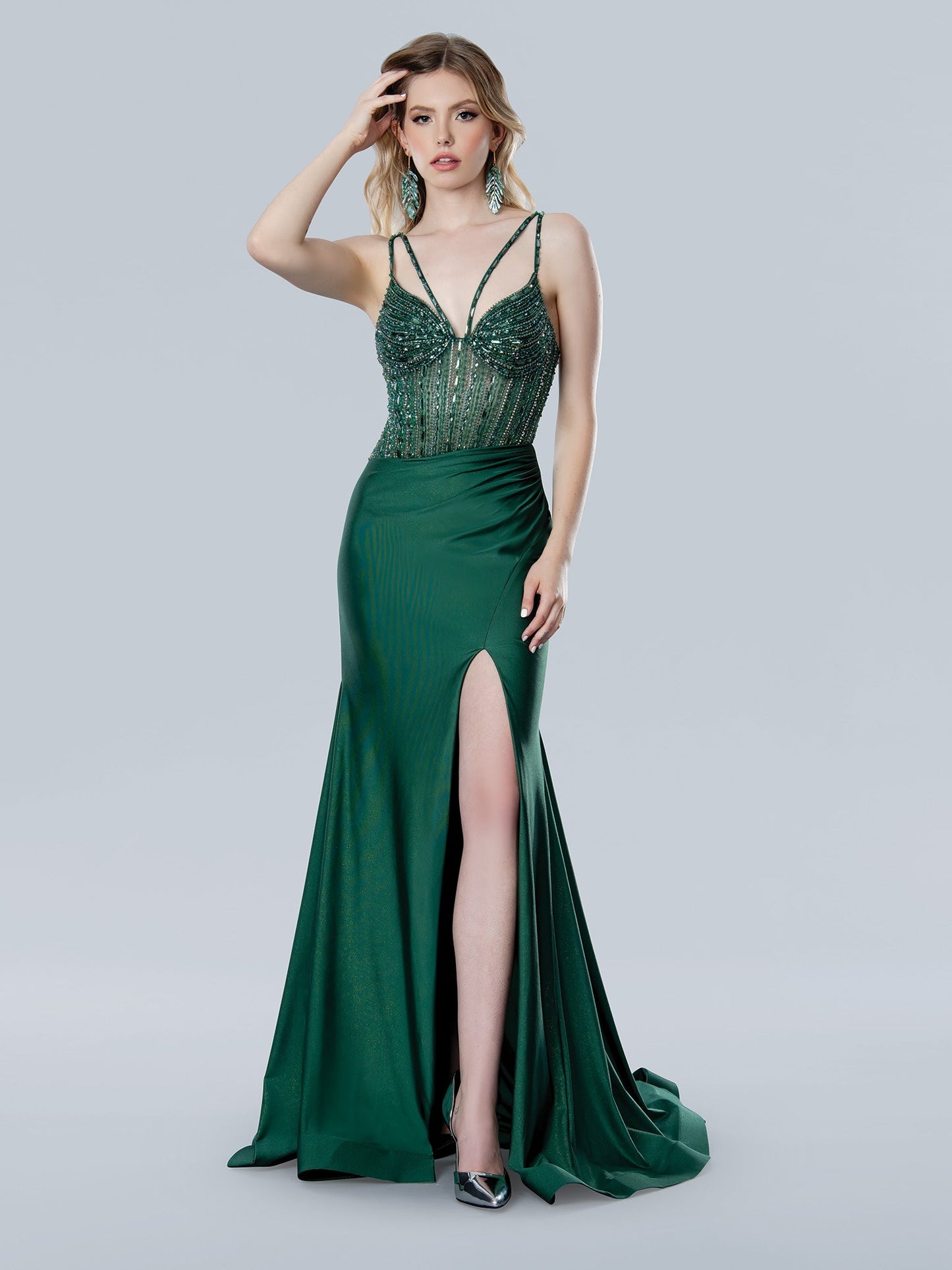 Formal Dresses Prom Long Formal Beaded Corset Dress Green