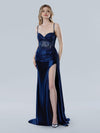 Prom Dresses Long Fitted Formal Slit Prom Dress Navy