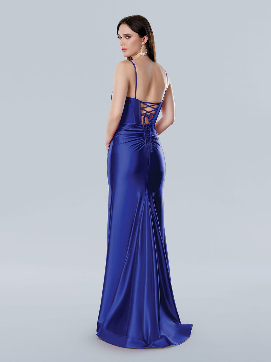 Prom Dresses Prom Long Fitted Slit Beaded Corset Formal Dress Royal Blue