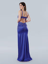 Prom Dresses Fitted Slit Long Formal Floral Prom Dress Royal Blue