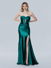 Prom Dresses Long Formal Slit Pleated Evening Dress  Teal