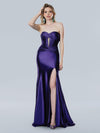 Prom Dresses Long Formal Slit Pleated Evening Dress  Purple