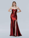 Prom Dresses Long Formal Slit Pleated Evening Dress  Red