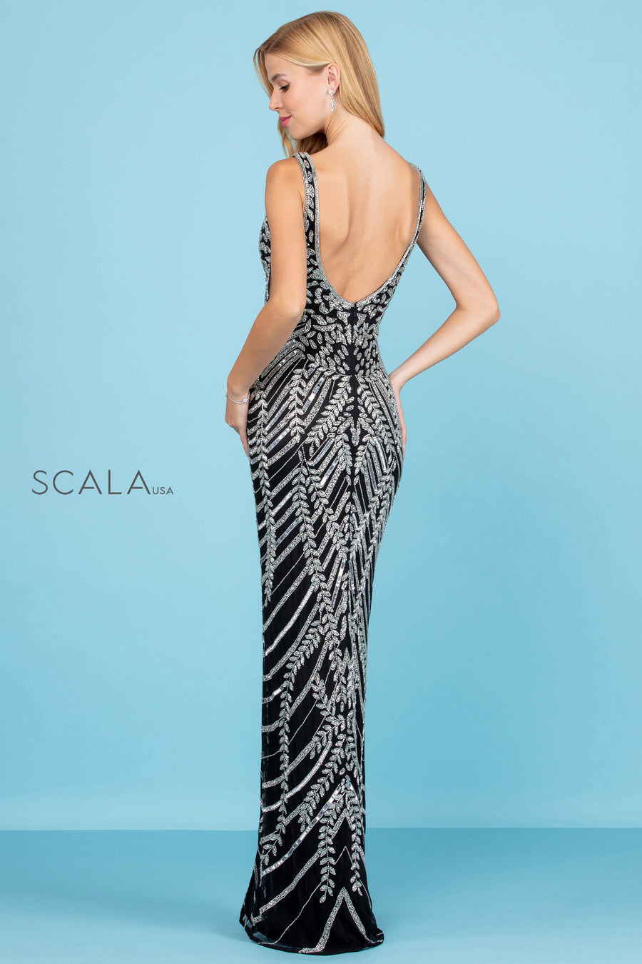 Prom Dresses Long Slit Formal Prom Sequin Dress Black Silver