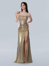 Prom Dresses Long Prom Slit Formal Metallic Dress Gold