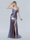 Prom Dresses Long Prom Slit Metallic Ruched Formal Dress Lilac