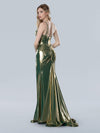 Prom Dresses Long Prom Slit Metallic Ruched Formal Dress Green