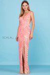 Prom Dresses Long Slit Formal Prom Sequin Dress Hotpink Nude