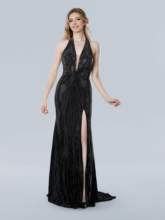 Prom Dresses Long Slit Fitted Formal Evening Prom Dress Black