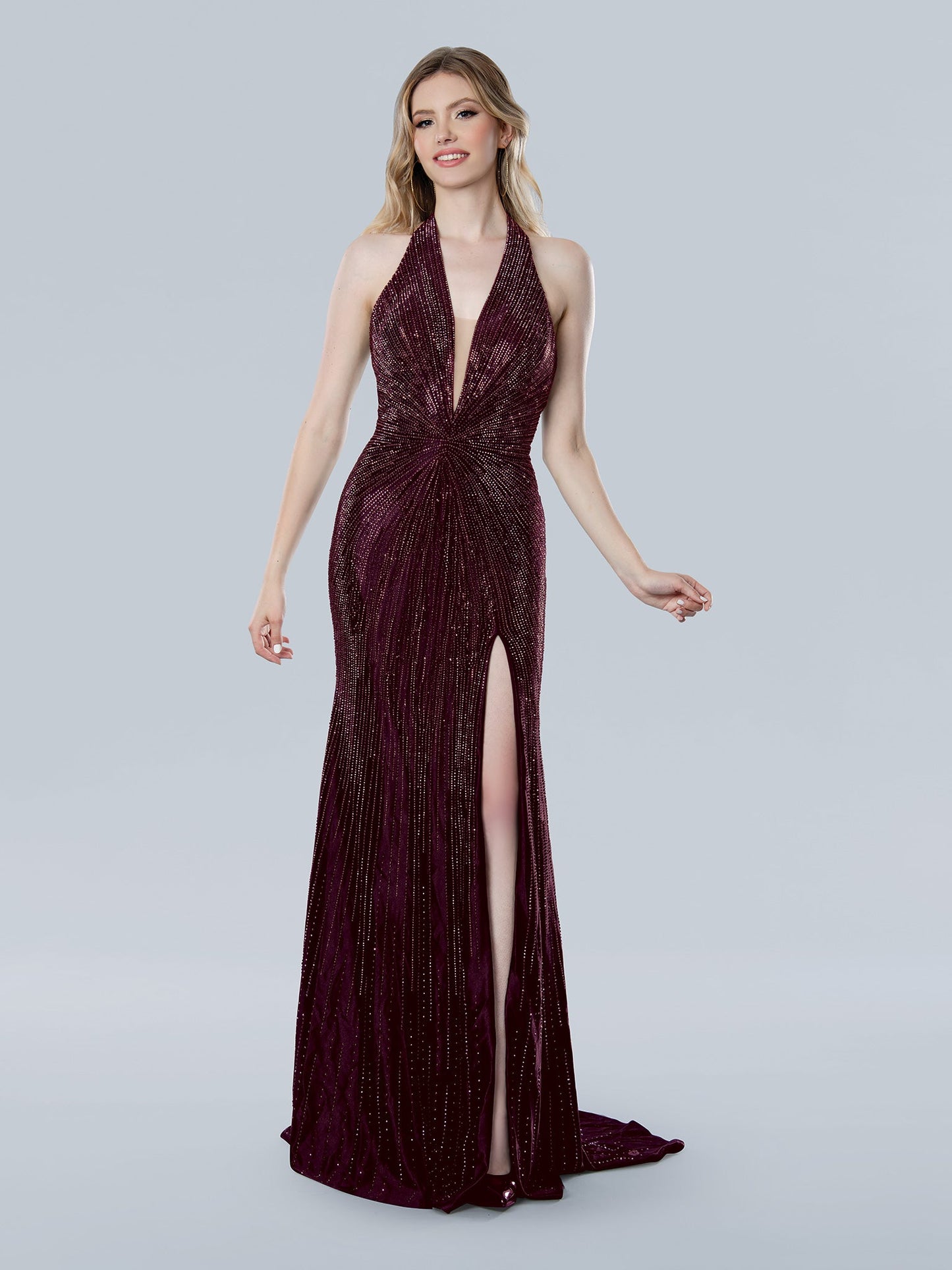 Prom Dresses Long Slit Fitted Formal Evening Prom Dress Wine