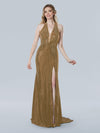 Prom Dresses Long Slit Fitted Formal Evening Prom Dress Gold