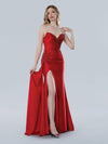 Prom Dresses Prom Long Fitted Ruched Formal Beaded Applique Dress Red