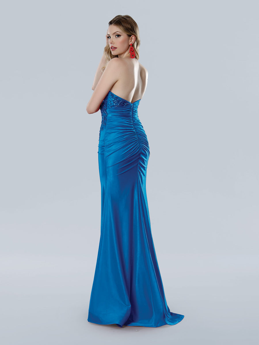 Prom Dresses Prom Long Fitted Ruched Formal Beaded Applique Dress Royal