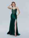 Prom Dresses Fitted Long Slit Beaded Formal Prom Dress Green