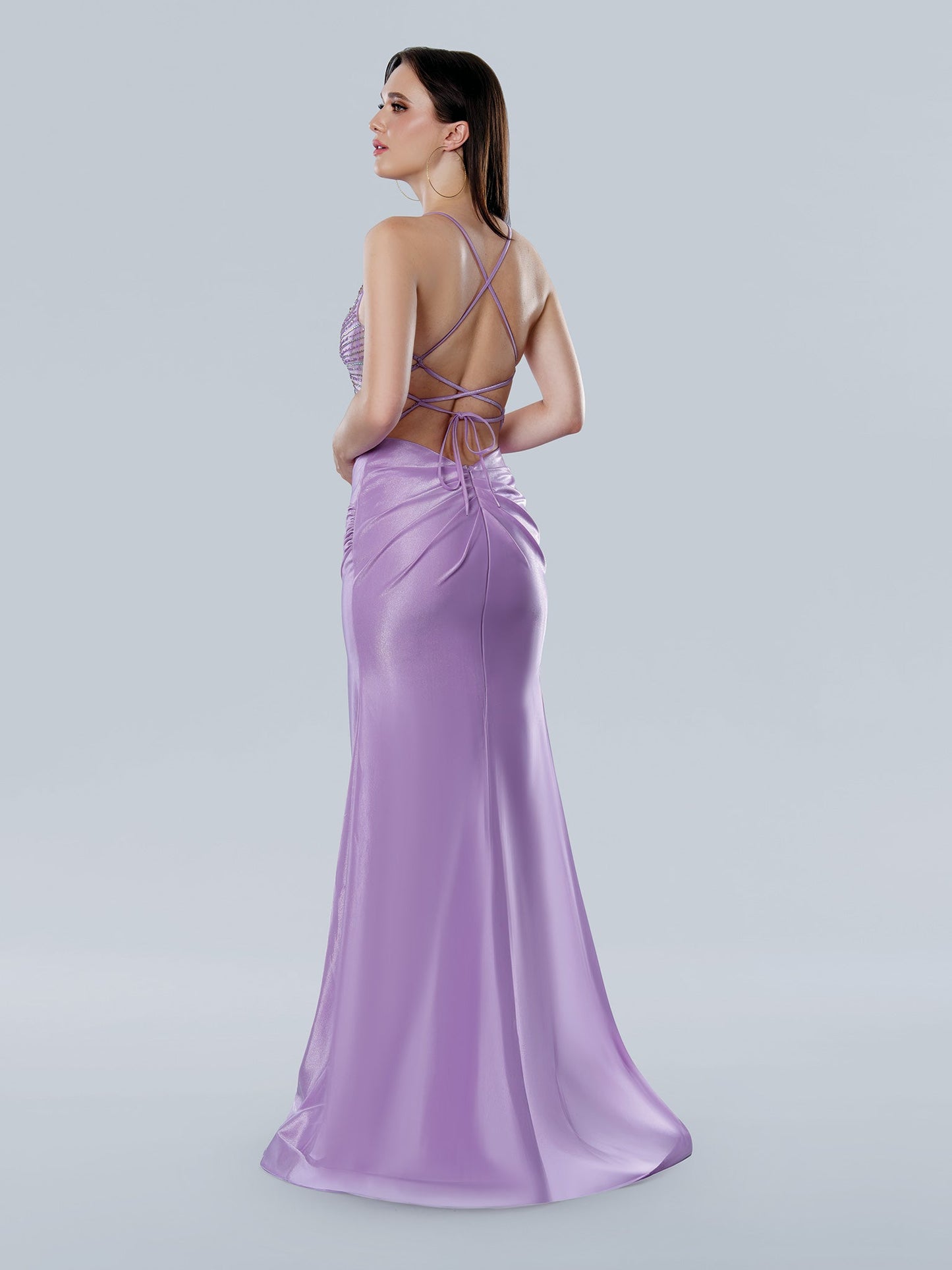Prom Dresses Fitted Long Slit Beaded Formal Prom Dress Lilac