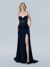 Prom Dresses Long Slit Formal Evening Prom Dress Navy