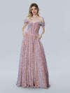Prom Dresses A Line Long Formal Sequin Prom Dress Pink