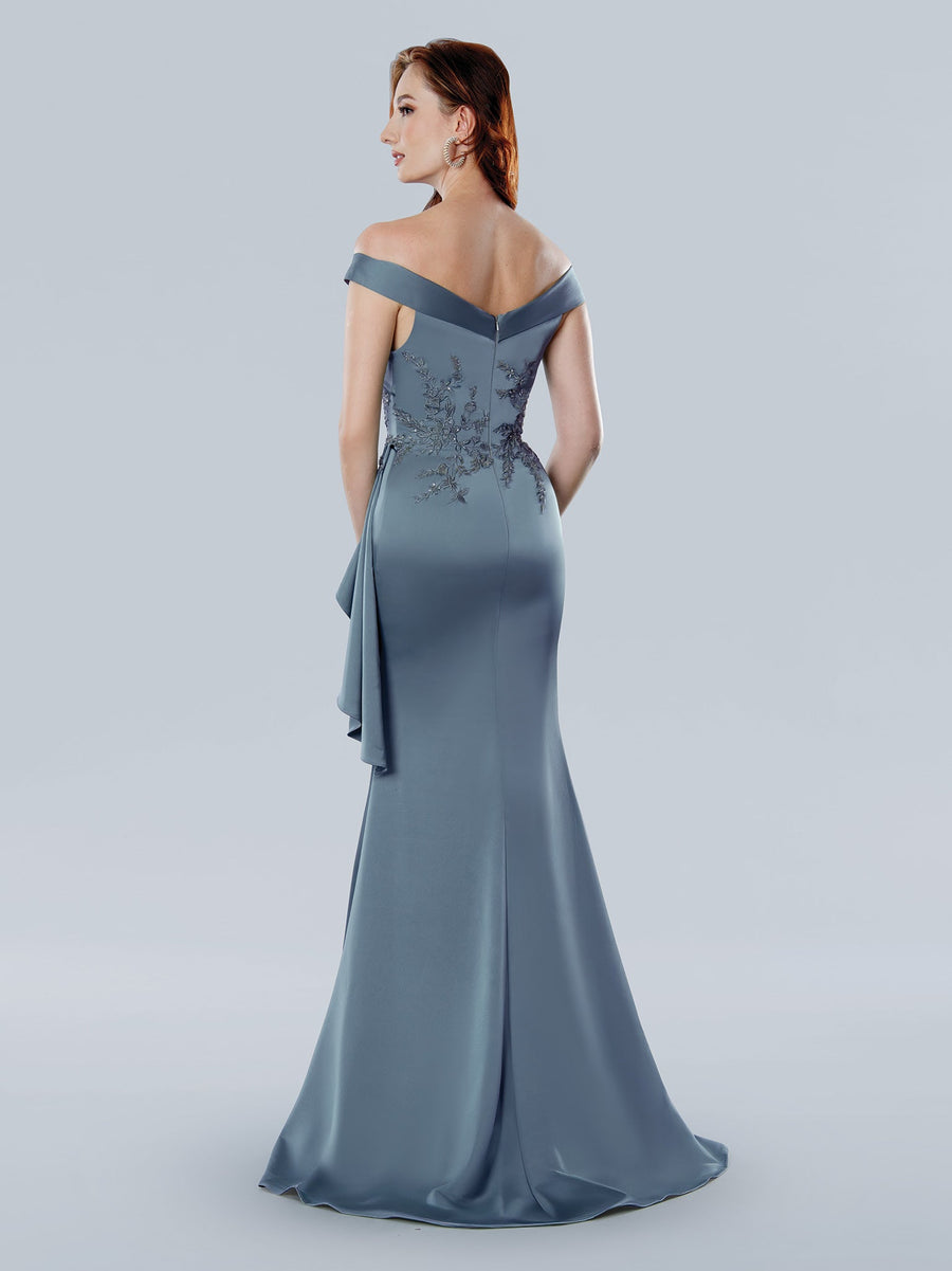 Mother of the Bride Dresses Long Beaded Formal Floral Evening Dress Pewter