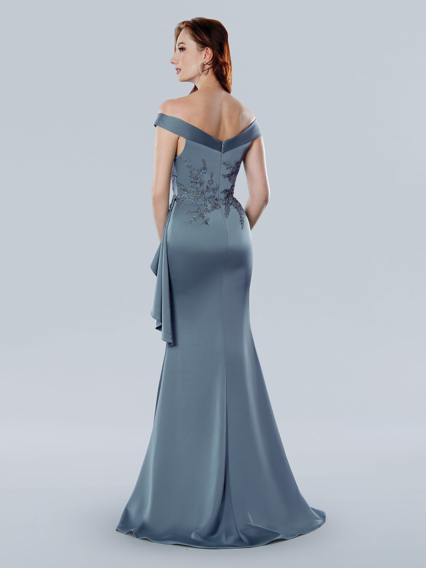 Mother of the Bride Dresses Long Beaded Formal Floral Evening Dress Pewter